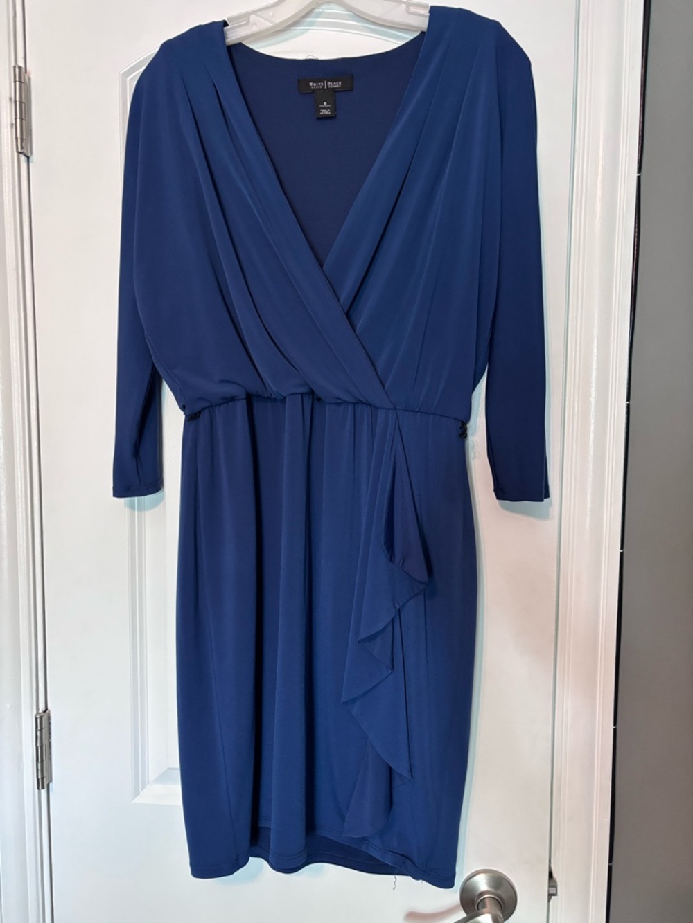 WHBM Blue Wrap Dress Size 8 Faux Wrap Ruffle Sleeve Career Size 8